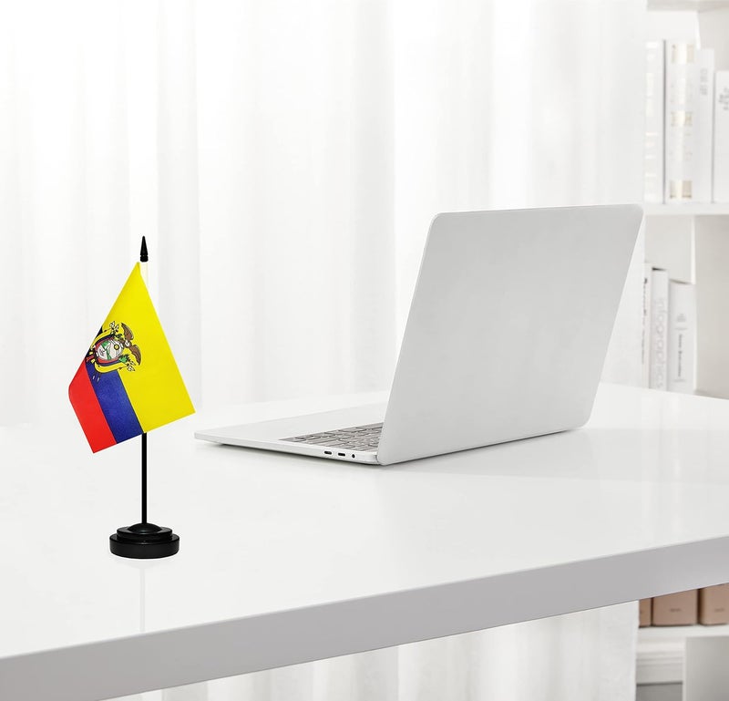 BCLin Ecuador Desk Flag Set, 2 Pack Ecuadorian Table Office Flags, Small Mini Desktop Flag With 12" Solid Black Pole, Black Base, Miniature Desktop Flag - Image 5